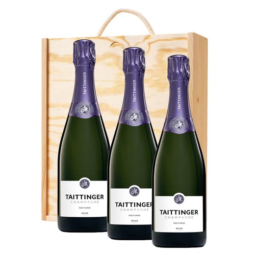 Taittinger Nocturne NV Champagne, 75cl Treble Pine Wooden Gift Boxed (3 x 75cl)